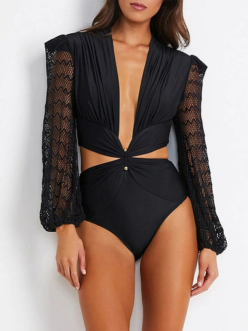 Solid Color Stretch Deep V Sexy Elegant Bodysuit - Black – Bodysuitsme